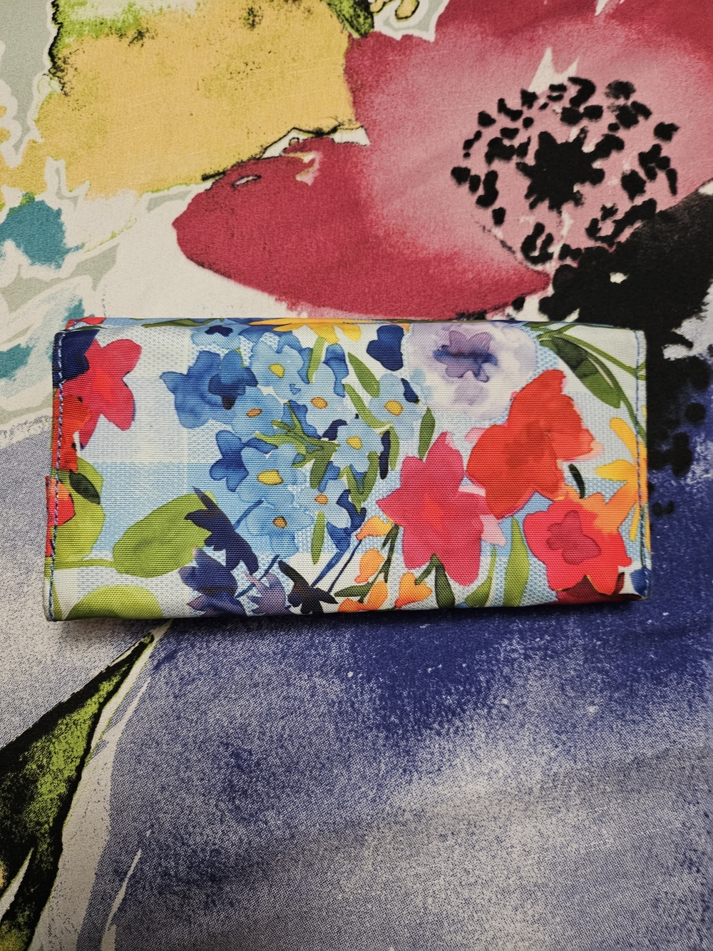 Kipling Floral Blue Multi Trifold Wallet - Picture 2 of 8